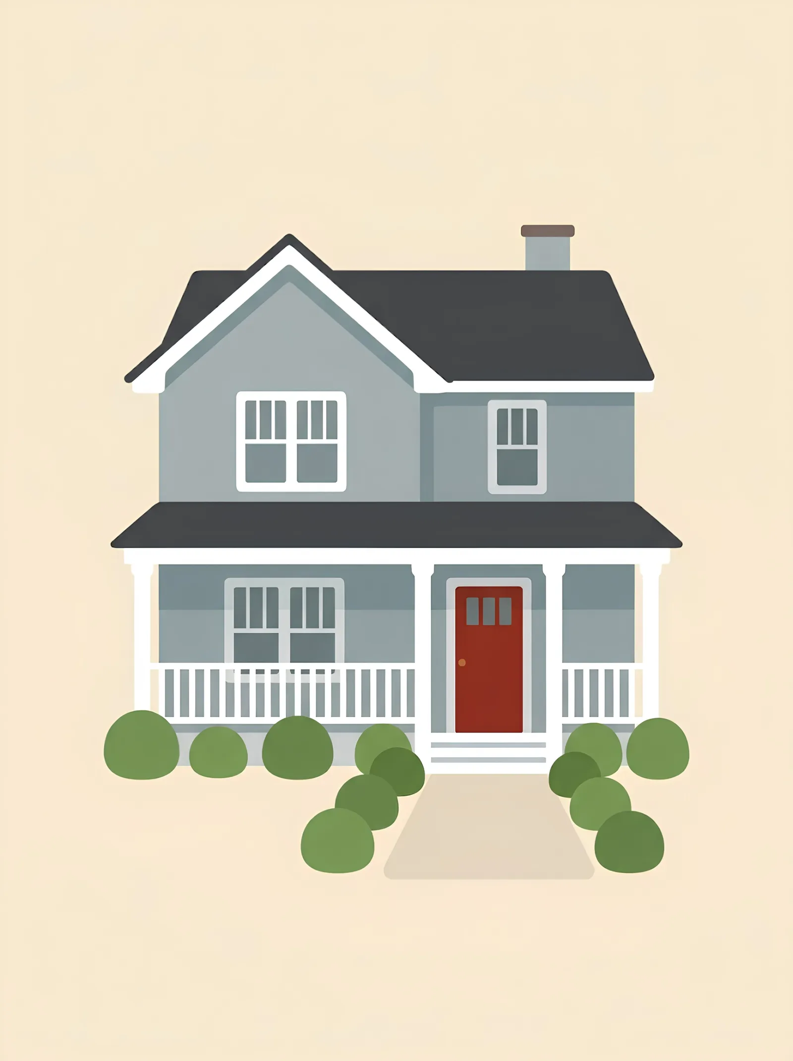 Illustration of a two-story house with a front porch